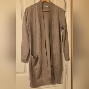 Ciel Long Open Front Pocket Cardigan, Light Beige, Small
